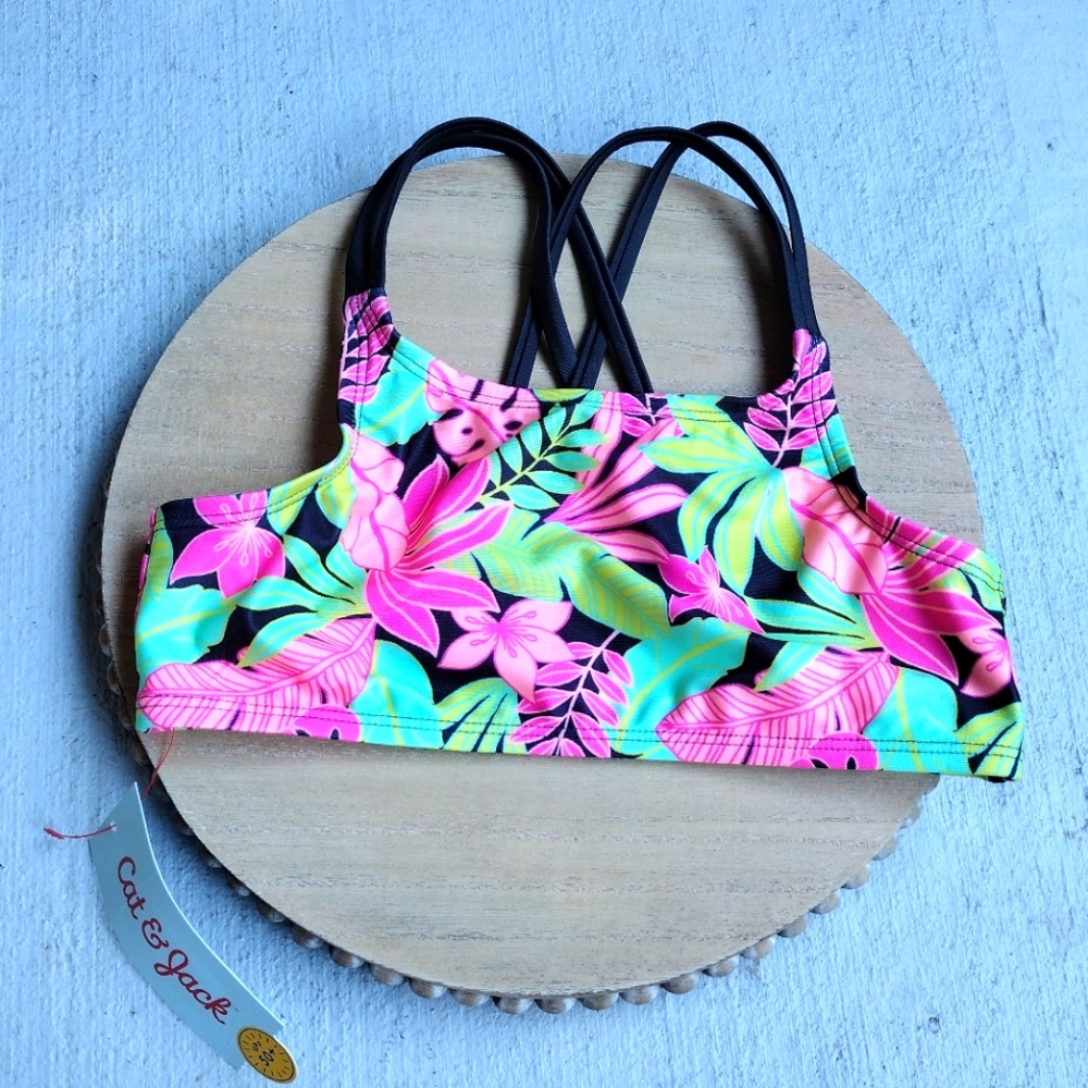 Cat & Jack Floral Bikini Top Hawaiian Flower Pattern M (8)